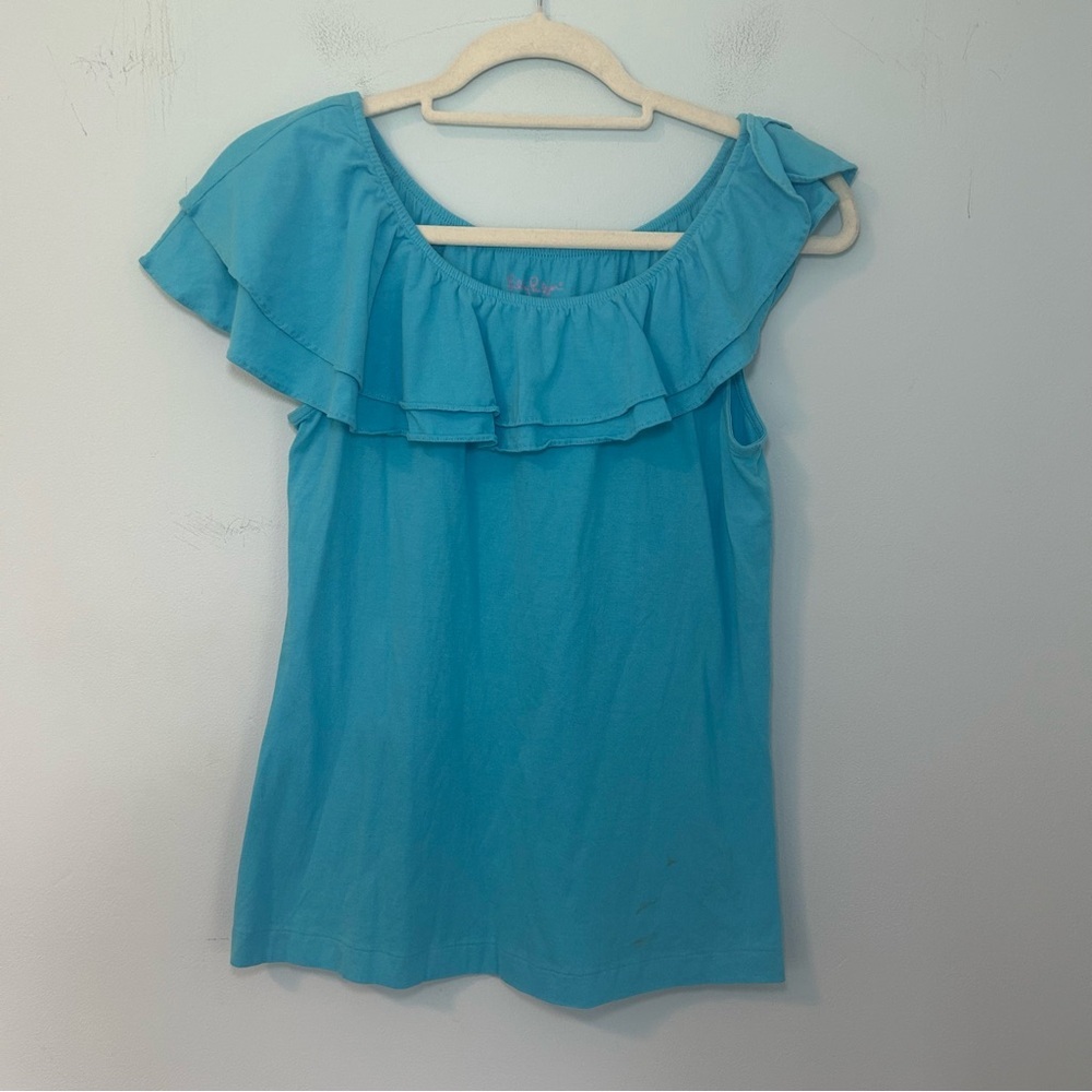 Lilly Pulitzer Blue Wynne Ruffled Short Sleeve Blouse Size Medium